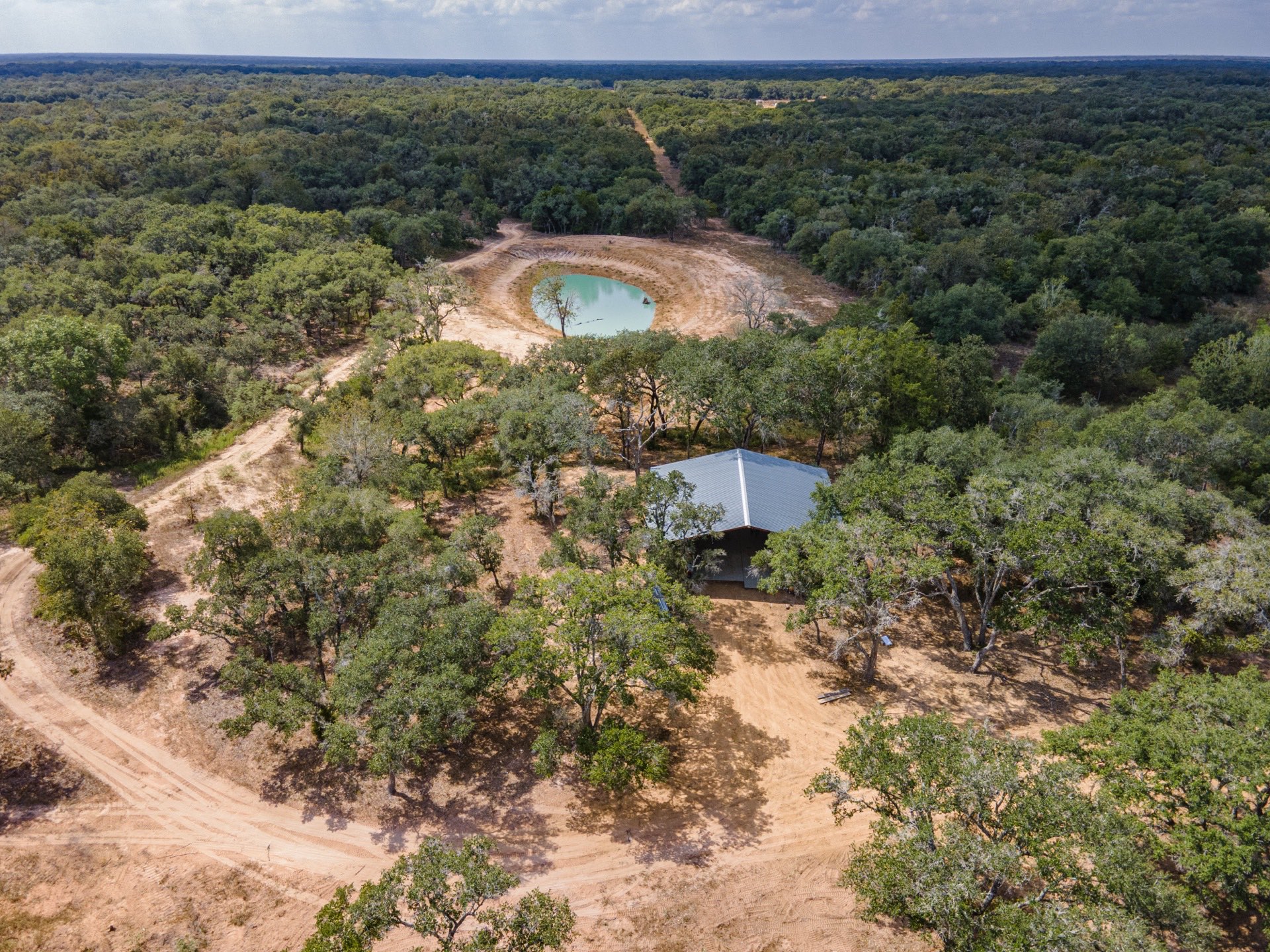 Aerial view of the Hallettsville Weekend Retreat, 17.719 acres in Lavaca County, TX