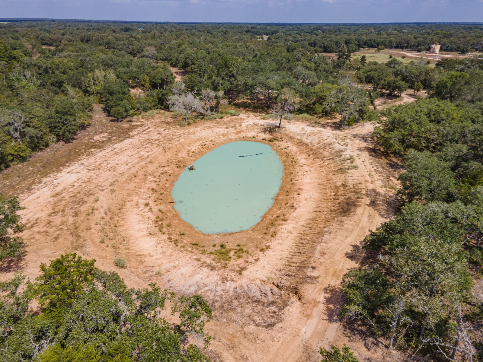Hallettsville Weekend Retreat: Aerial view of the pond
